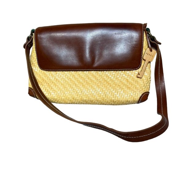 Fossil Handbags - Fossil Straw Woven Shoulder Bag Brown Leather
